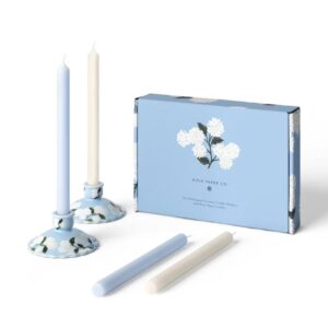 Blue Floral Taper Candle Set